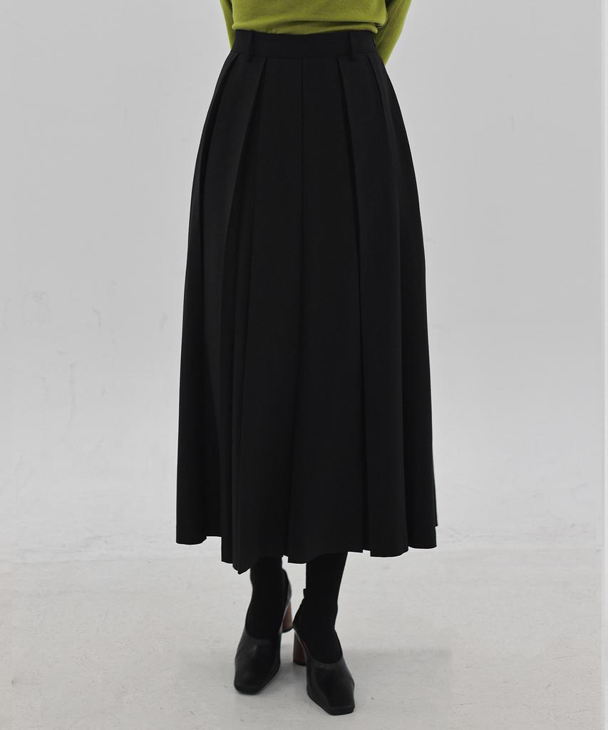 Keullaepeu Elastic Banded Pleated Long Skirt_Black