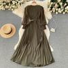 Vestido plisado francés de primavera para adelgazar - Elegante falda larga que ciñe la cintura