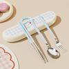 Stainless Steel Chopsticks Three-piece Set Cartoon Pattern Fork Dining Utensils Kit  Office Use