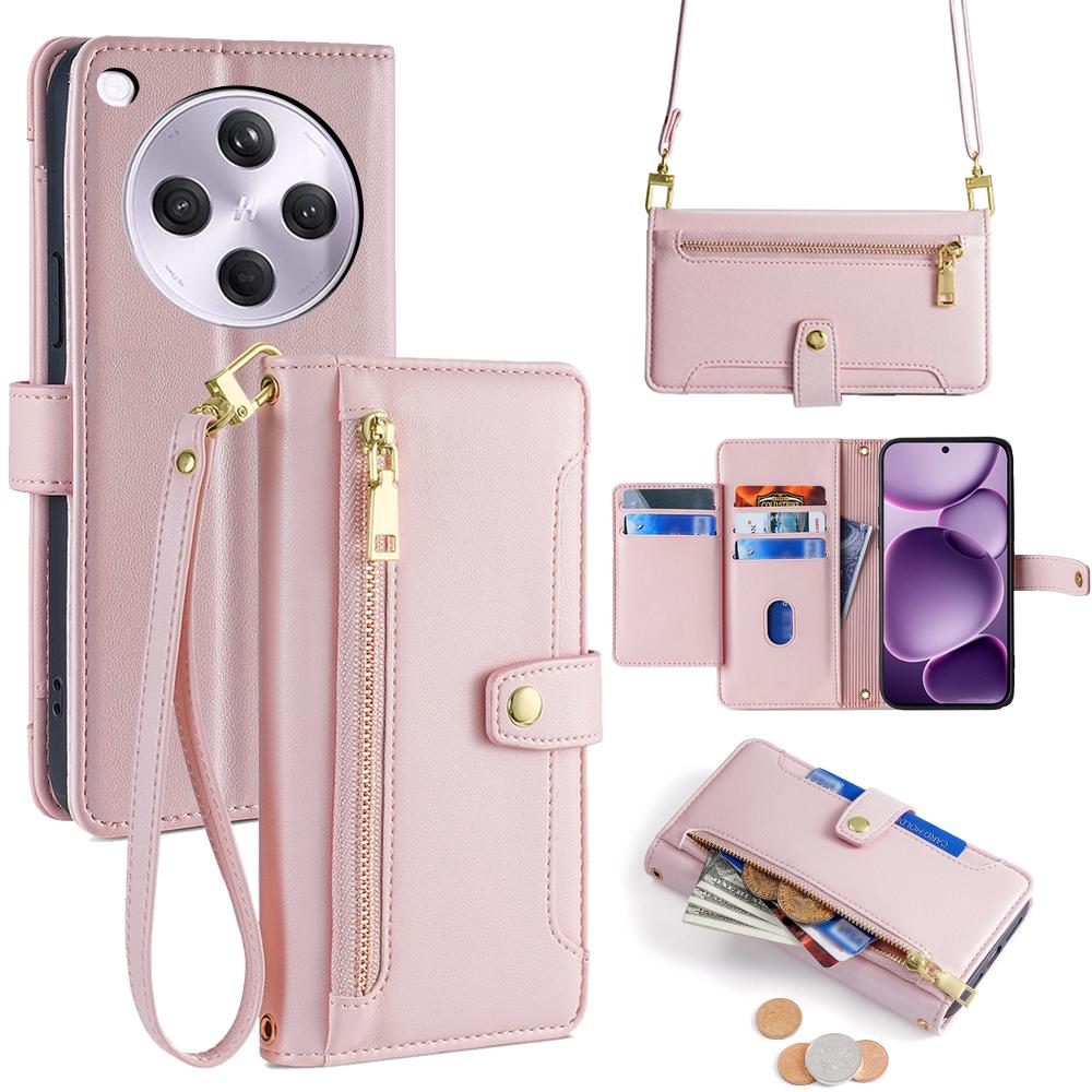 For Oppo Find X8s+ 5G Leather Case Zipper Pocket Wallet Phone Cover with 2 Straps