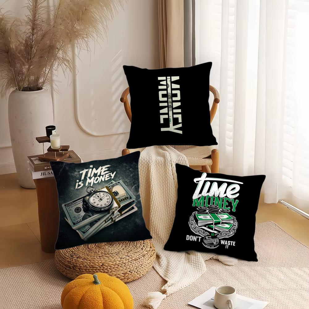 Funny Time Is Money Cushion Cover Short Plush Double-Sided Printing Home Machine Washable In Warm Winter Pillow Cover