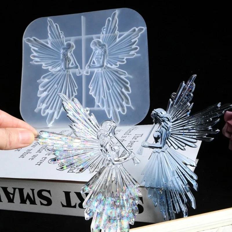 Handmade Crystal Epoxy Resin Mold Creative Diy Girl with Flute Angel Mirror Shiny Silicone Mould Crafts Ornaments Casting Tool