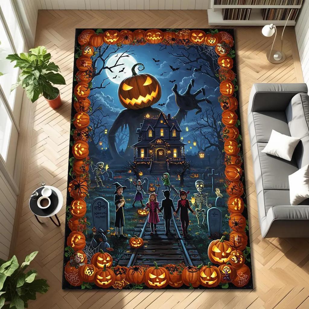 Pumpkin Rug Halloween Rug Gothic Rug,Halloween Art Carpet Halloween Decor Rug Horror Rug,Halloween Themed floor mat