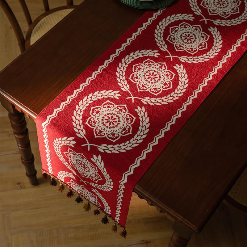 Polyester Colored Woven Jacquard Fringed Decorative Dining Table Cloth Coffee Table Tablecloth Retro Flower Table Flag
