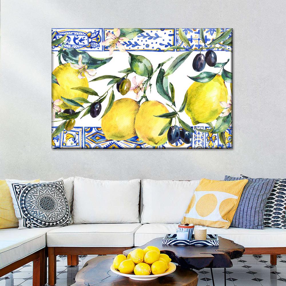 Modern Lemons And Olives Canvas Painting Wall Art Yellow Lemon Posters and Prints for Living Room Kitchen Wall Decor Cuadros