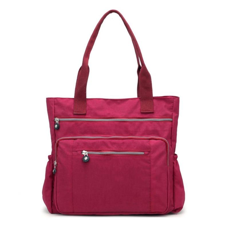 Solid Color Multi Pocket Zip Handbag Nylon Shoulder Storage Bag
