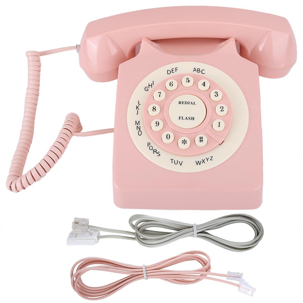 Landline Desk Telephone Vintage Telephone High Definition Call Quality Wired Telephone for Home Pink