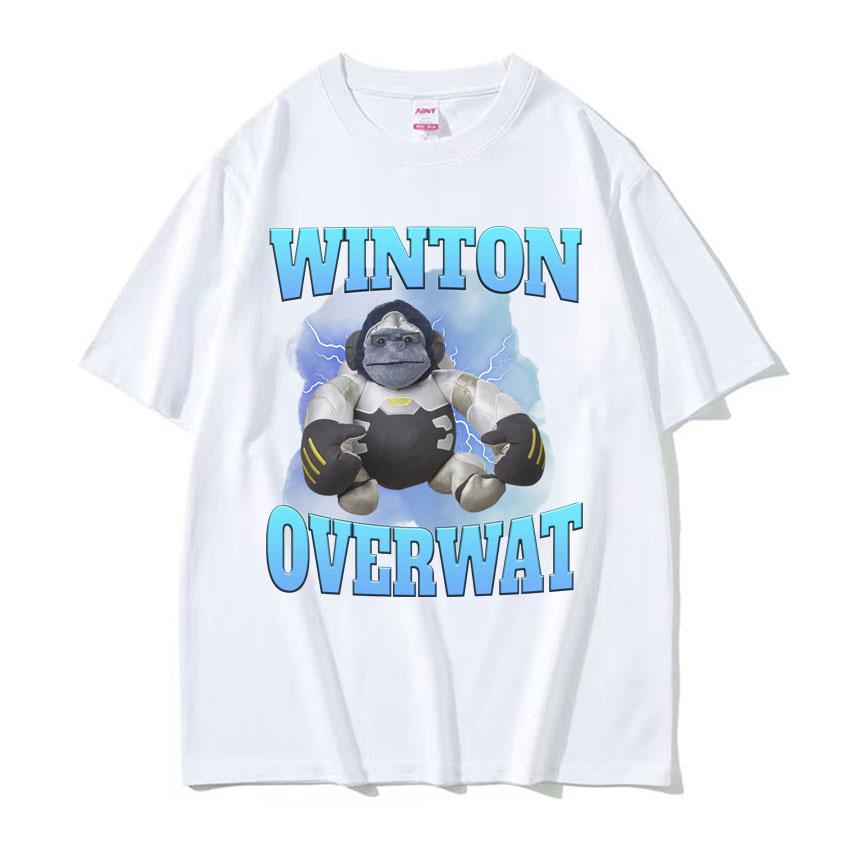 Winton Overwat Meme Funny Gaming T Shirt Men High Quality Casual Oversized Tshirts Unisex Retro Cartoon Pure Cotton Tshirt Tops