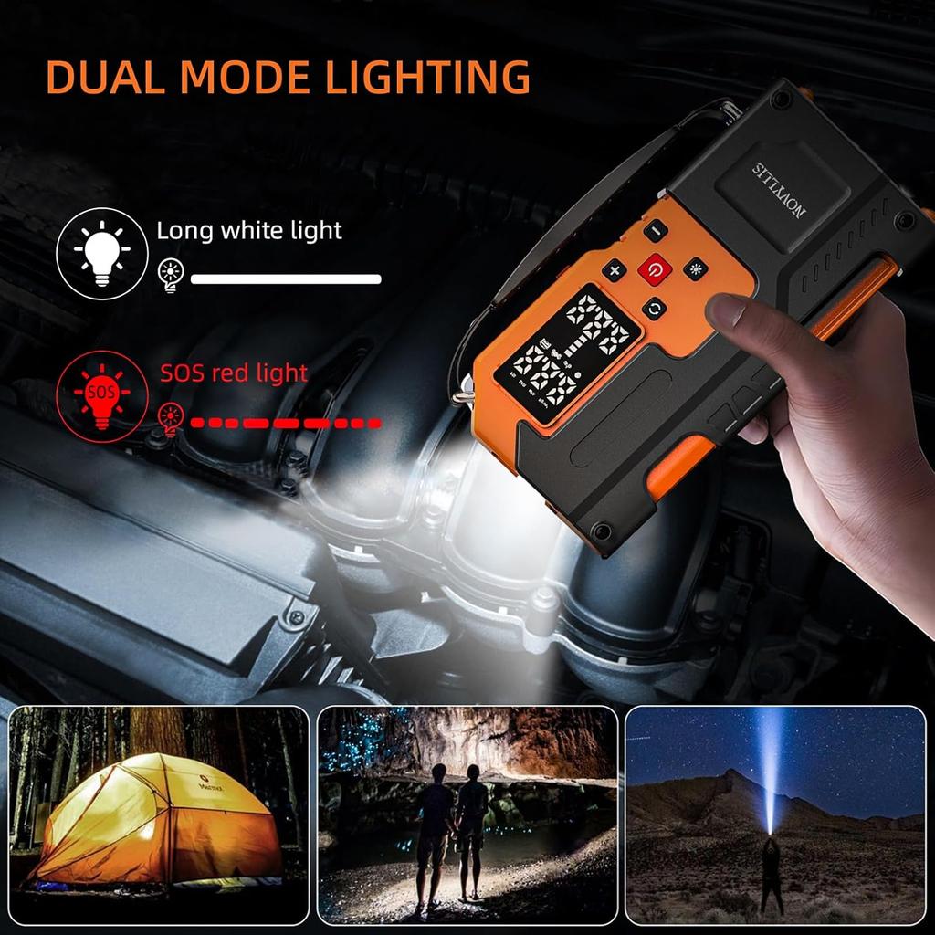 Air Compressor with Jump Starter 10000mAh Power Bank, 150PSI Tire Inflator, SOS LED Light, Auto Shut-off