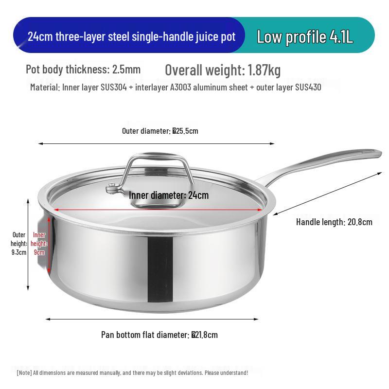 304 Stainless Steel Three-Ply Saucepan with Single Handle for Induction, Ideal for Baby Food, Noodles, and Household Cooking.