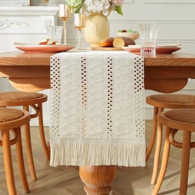 Cotton And Linen Table Runner With Color-blocked Tassels, Long Tablecloth, Festive Tea Table Runner Decoration 30*120cm