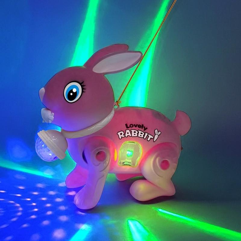 Light Up Miniature Rabbit Lovely Crawling Toy Classical Rabbit Figure for Christmas and New Year Musical Toy