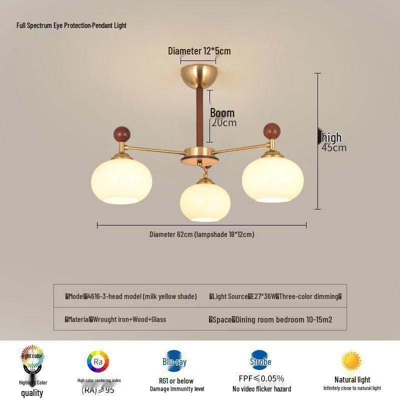 

Французская винтажная ретро люстра: Жизнь класса люкс, Свет для спальни и столовой, Защита глаз полного спектра 3-Head Persimmon