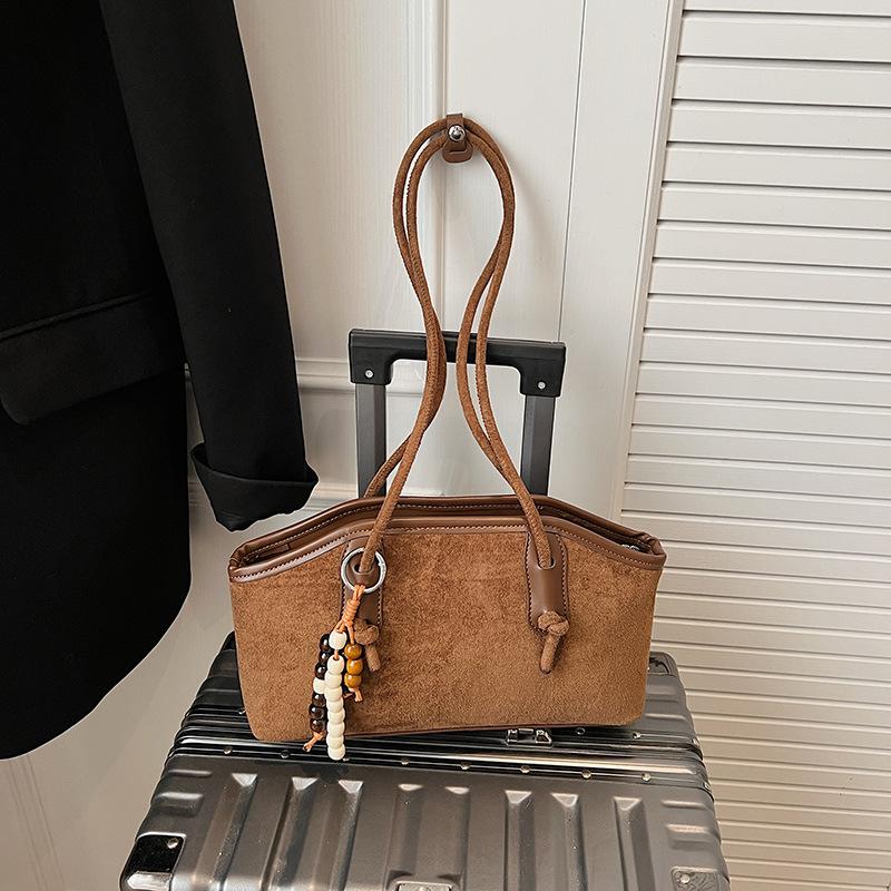 Korean-style Retro Tote Bag Fashion Hot-sell Underarm Bag Niche Design Solid Color Commuter Bag High-quality Suede Versatile Bag