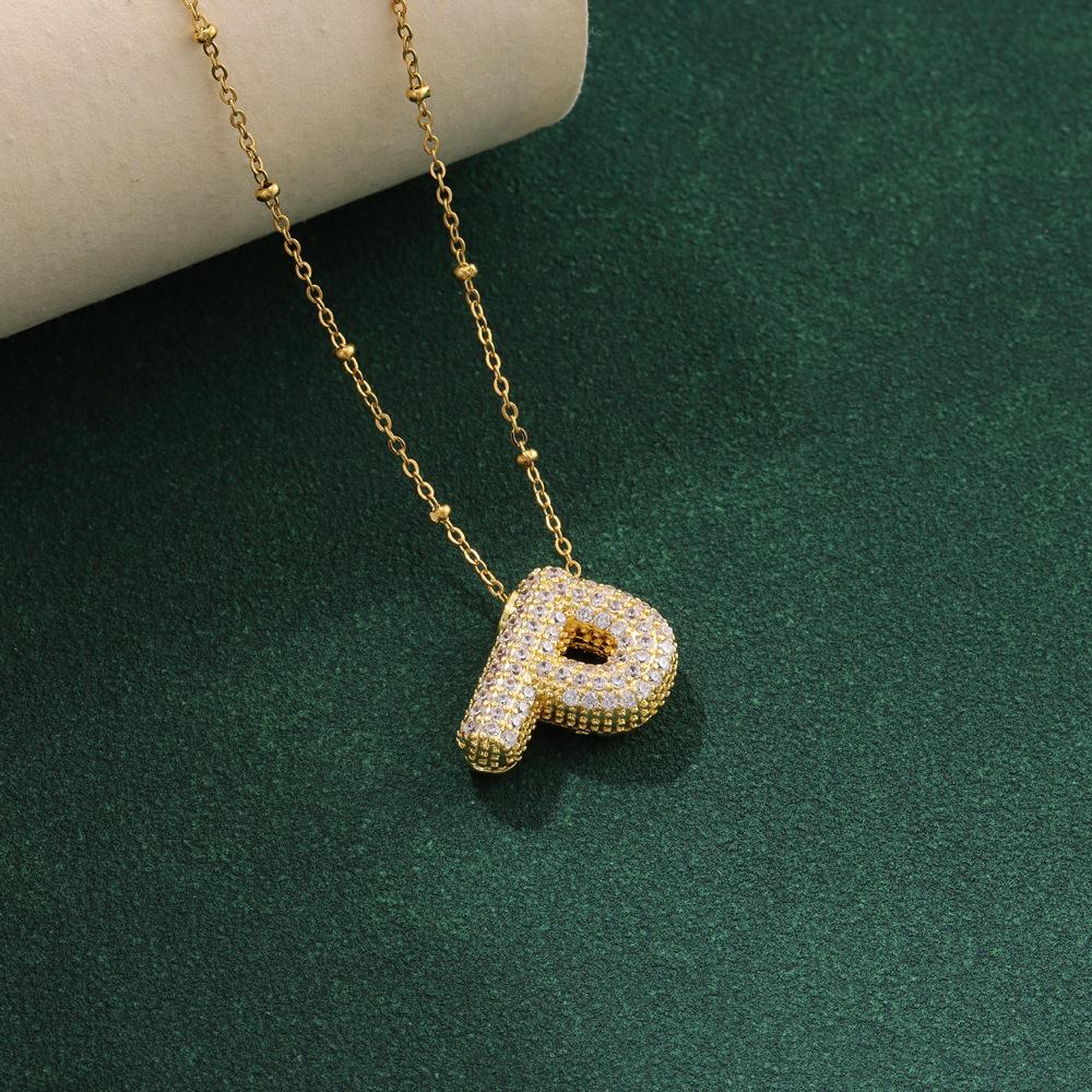 Zirkonia Vergoldete Blasen-Alphabet-Buchstabenkette Monogrammkette Ballon-Initialkette Geschenke für Frauen Mädchen