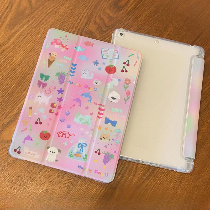 For iPad 2021 9th case Swoosh Cloudy Pattern iPad Tri-fold TPU Case for iPad 2022 10th Air5 10.9 mini6/5/4 with pencil holder