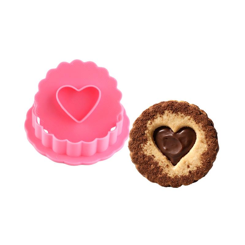 Retro Round Sandwich Cookie Mold Set Heart & Dot Edge Biscuit Cutters For Jam, Chocolate & Cheese Cookies Valentine'S Day