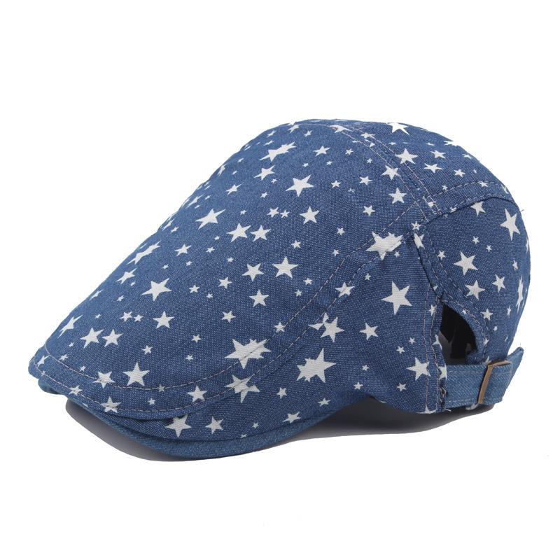 Peak Chasing Wolf Fashion Spring And Summer Ladies Print Denim Cap Casual Painter Hat Vintage Sunshade Beret