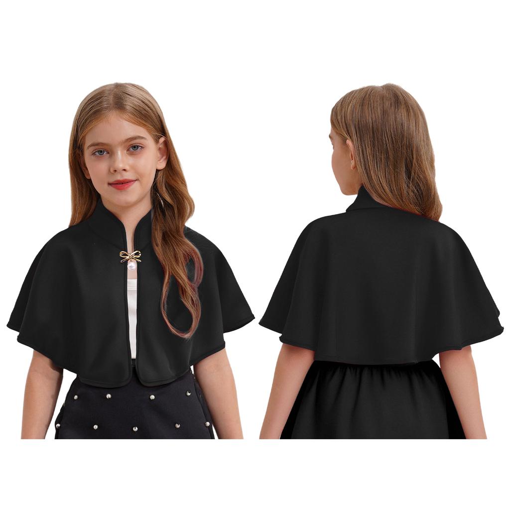Girls Elegant Shawl Wrap - Exquisite Brooch Mock Collar Open Front Bolero for Party Dresses