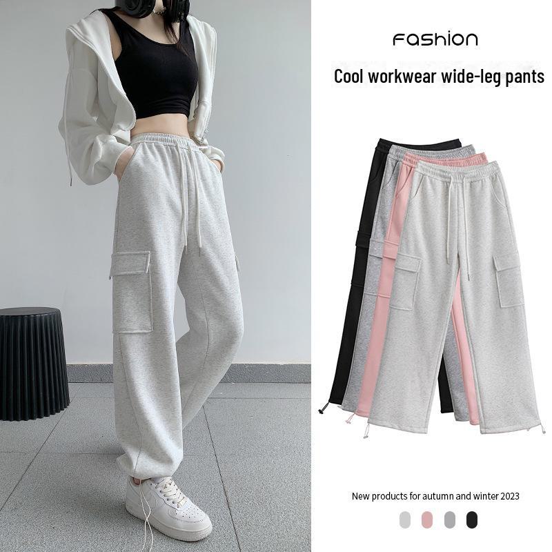 Dámské zeštíhlující overaly s vysokým pasem v americkém stylu, ležérní kalhoty s rovnými širokými nohavicemi, nový styl.