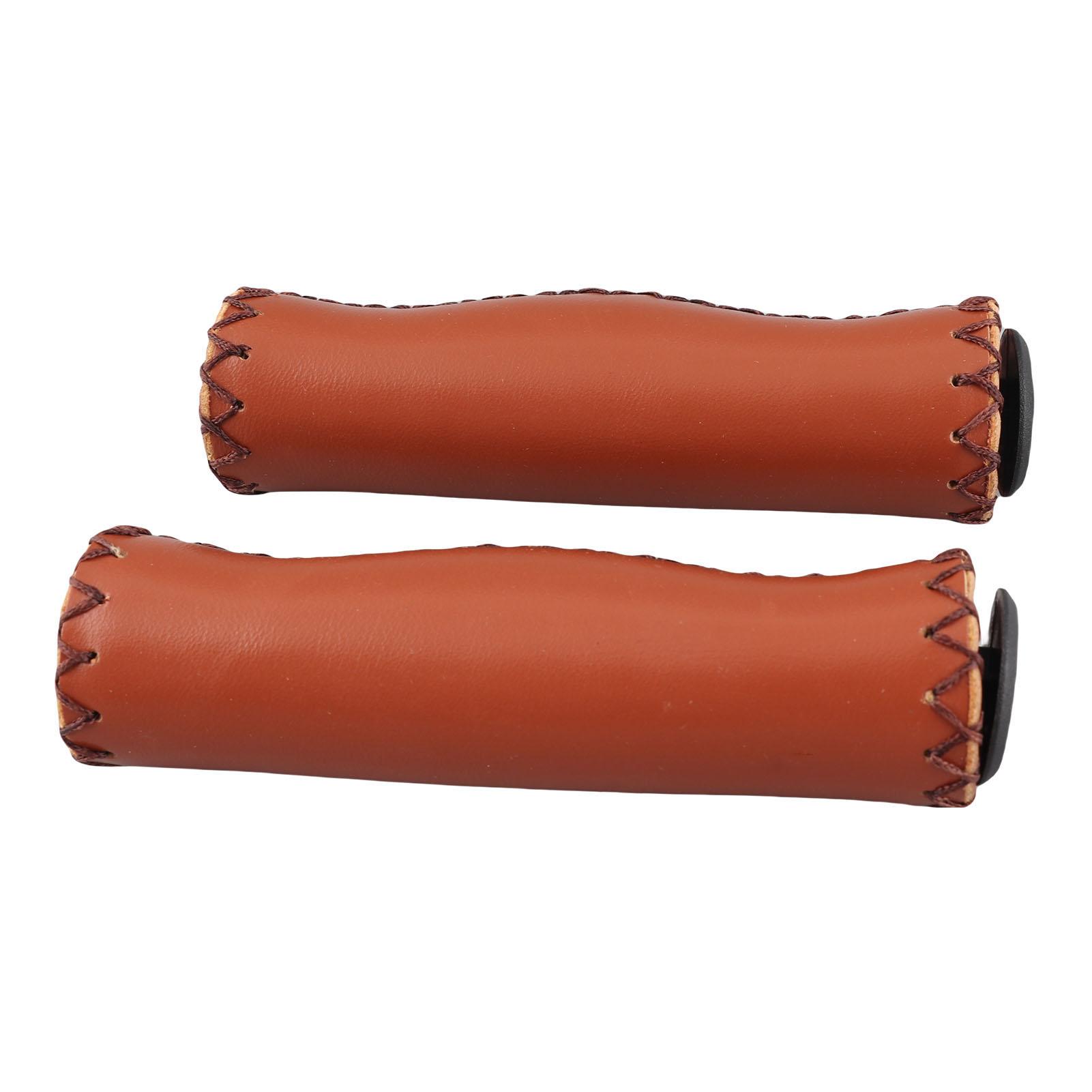 

1 Pair Hand Stitched PU Bike Bicycle Handlebar Handle Bar Grips with Plug Brown