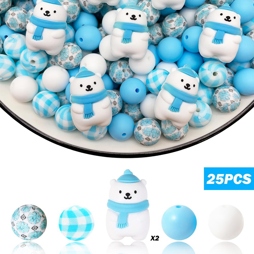 25/40PCS Winter Christmas series silicone bead set, perfect for DIY handmade crafts such as keychains, necklaces, bracelets, etc