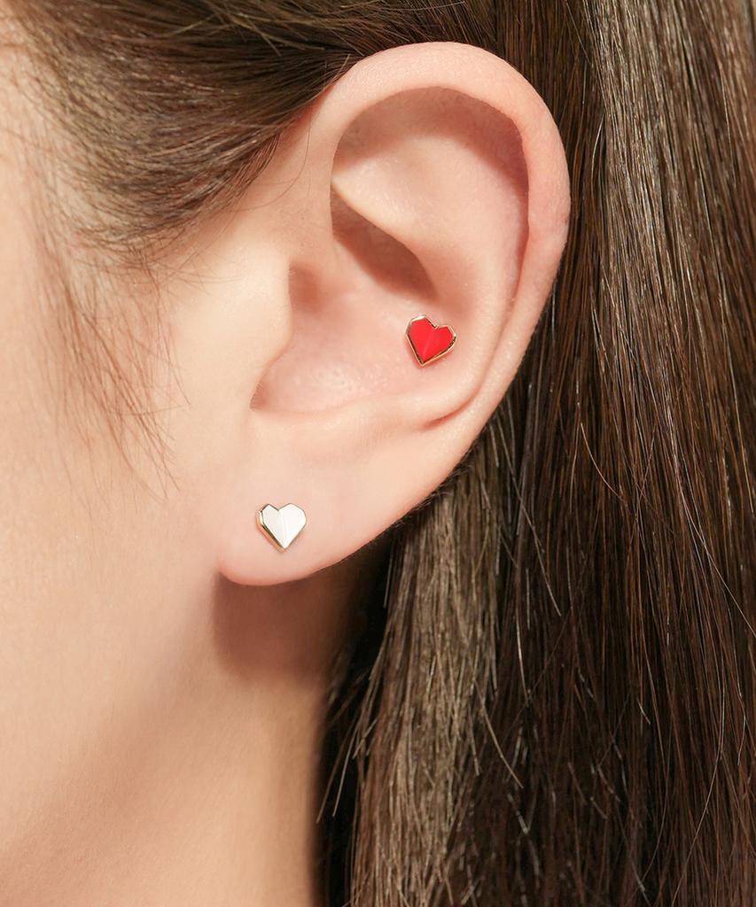 Minimalpiercing 14K Enamel Folded Heart Piercing Earrings