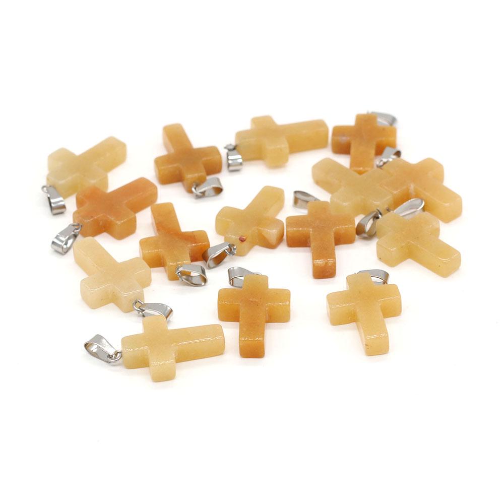 5Pcs Natural Stone Quartz Pendants Exquisite Cross-shaped Semi-precious Charms for Jewelry Making DIY Necklace Accessory Easter Gifts