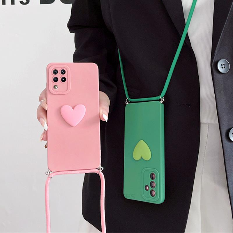 A 12 22 51 71 Crossbody Lanyard Love Heart Case für Samsung Galaxy A12 A22 4g 5g A51 A71 A31 M32 M33 M53 M23 Kordel Silikonhülle