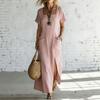 Summer New Style Solid-color Loose V-neck Short-sleeved Dress for Women, Irregular-length Dress