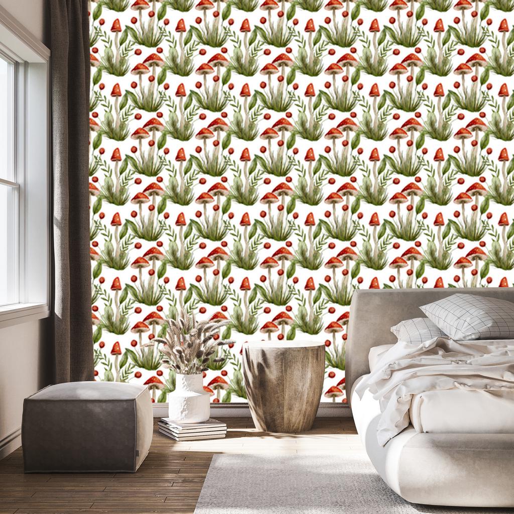 Mushrooms wallpaper white and beige for living room and bedroom 50x1000