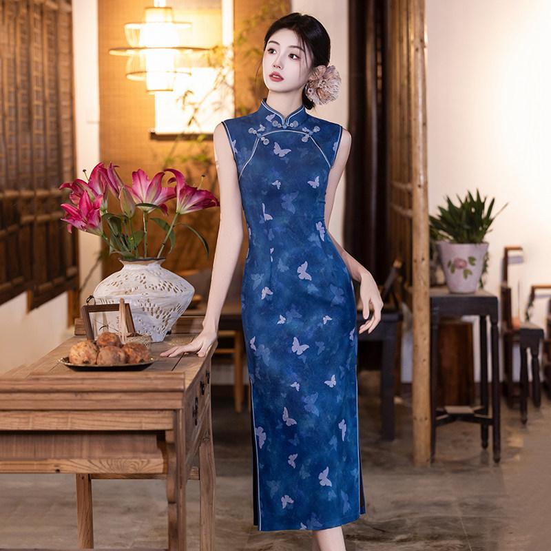 Blue sleeveless national style new Chinese Suzhou long cheongsam improved young 1011 new women's high sense summer
