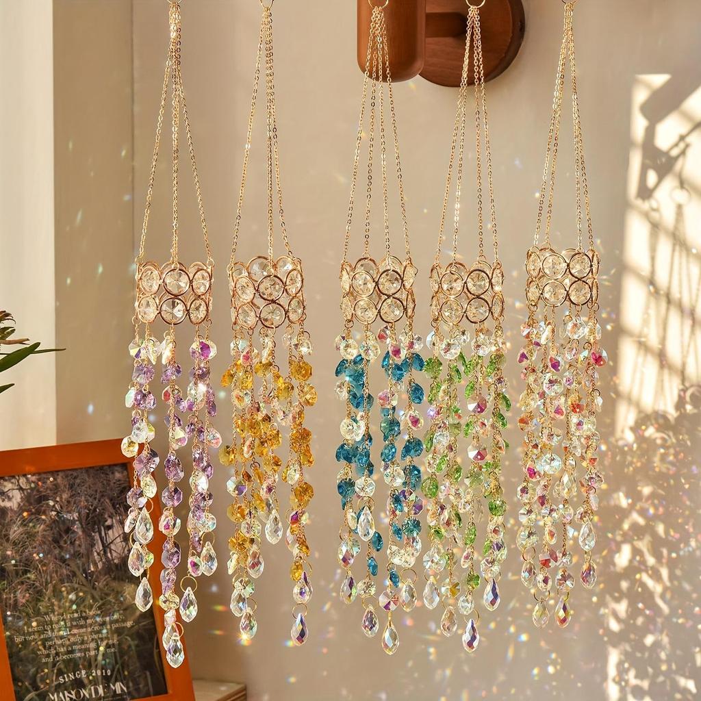 Cross-Border INS Style Sun Catcher: Colorful Crystal and Metal Wind Chime Wall Ornament