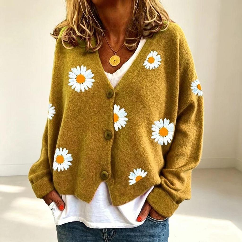 Cross2026 Women's Christmas Abstract Floral Casual Cardigan Sweater