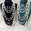 Stylish Simulated Pearls Chain Necklace and Earrings Set Women Elegant Jewelry Set Drop Earrings Perfect for Parties