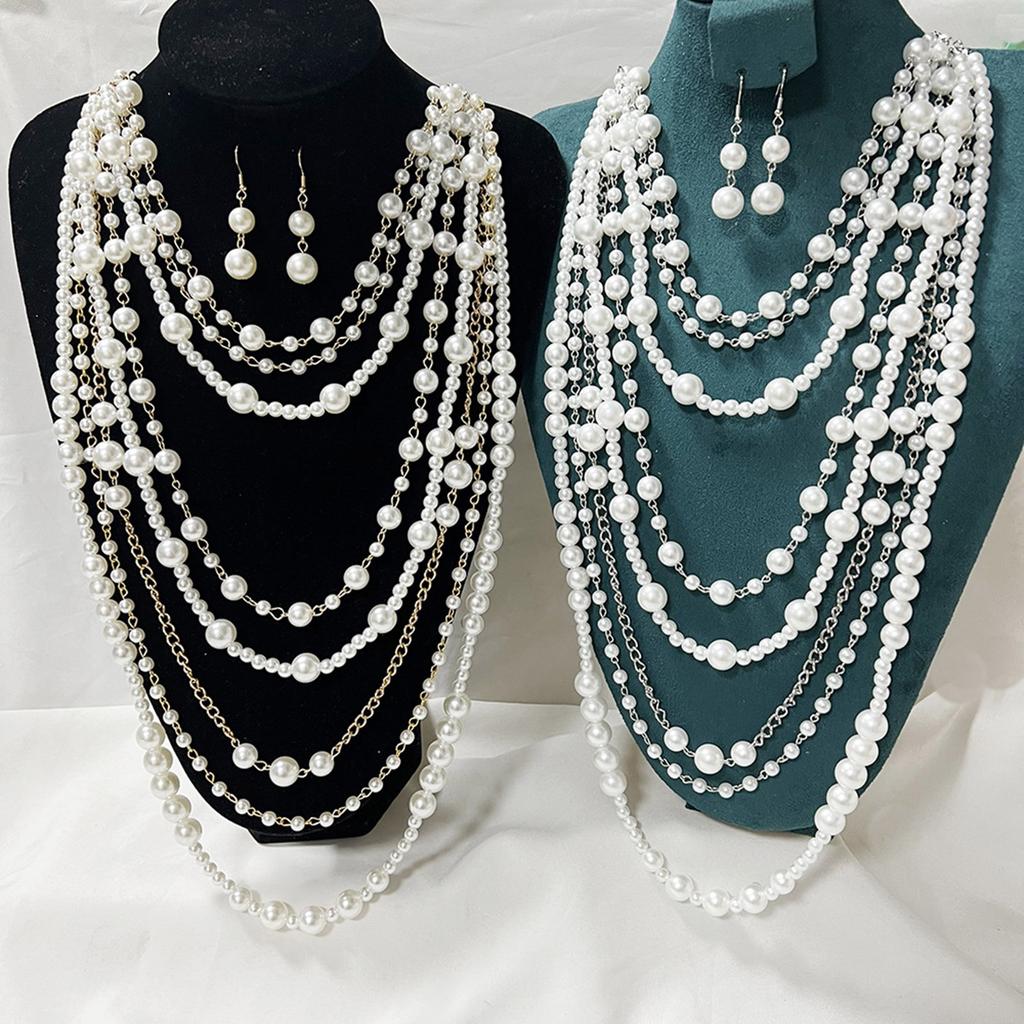 Stylish Simulated Pearls Chain Necklace and Earrings Set Women Elegant Jewelry Set Drop Earrings Perfect for Parties