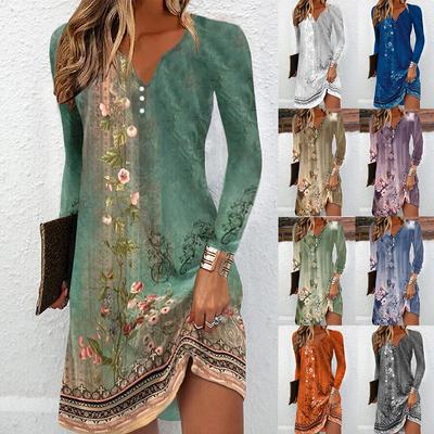 Vestido T-shirt Sexy com Decote em V Feminino Verão Top Feminino Manga Curta Vestido Slim Midi Feminino Saia de Praia Vestido Estampado Casual