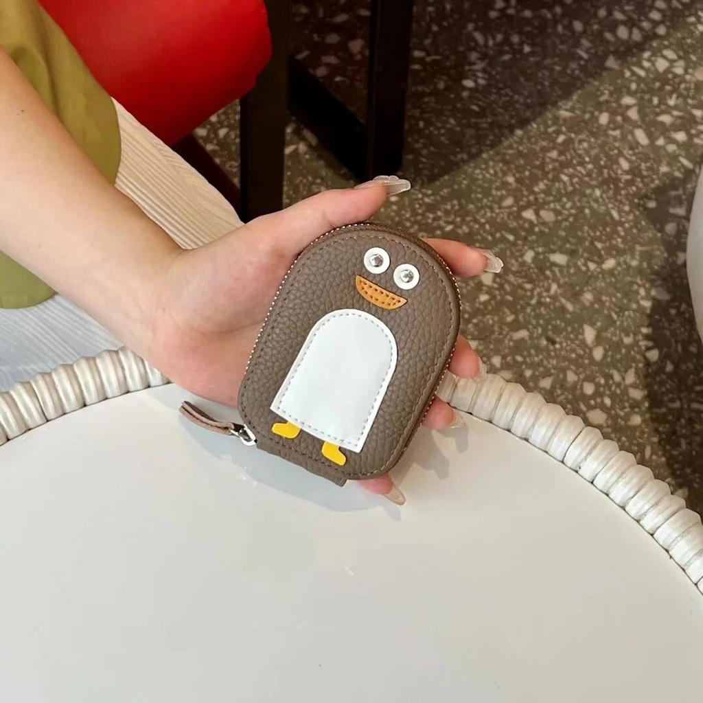 Small Penguin Shape Card Holder Coin Purse Cartoon Cute Genuine Cow Leather Zipper Purses Mini Wallet