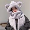 Cute Bear Ear Women Beanies Cap Thickened Plush Integrated Cap Scarf Hat Scarf Gloves Set  Outdoor