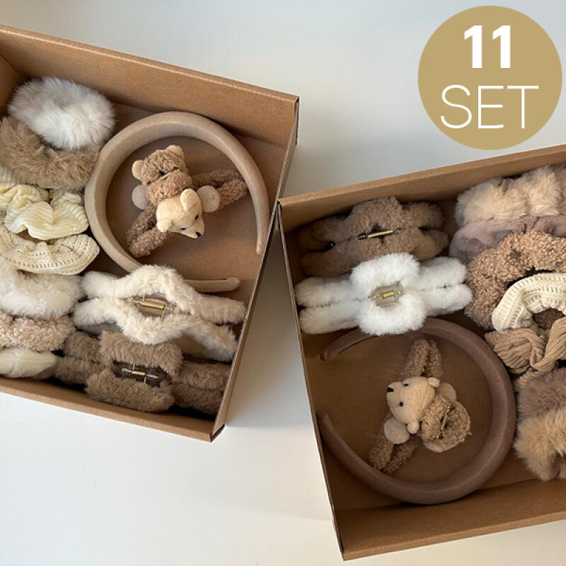 

[11-piece set] Dren Winter Hair ACC Point Clip Headband beige