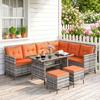 7-Seater Patio wicker Sofa Set Rattan Chair Furniture w/ Glass & Cushioned, Orange