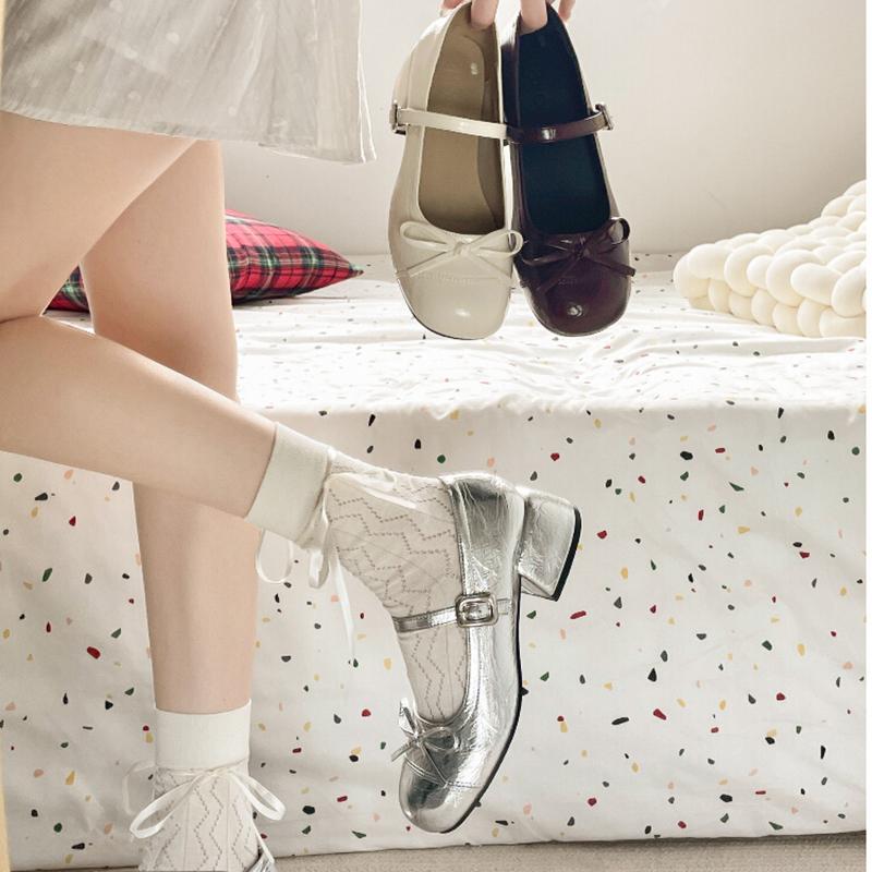 Ballet Style Butterfly-knot Mary Jane Shoes for Women Concise Dress Thick Heel Ladies Footwear