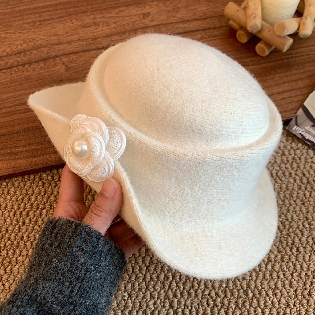 Chapeau Haut de Forme Noir Style Hepburn Français, Chapeau Pêcheur Haut de Gamme Automne Hiver, Petit Visage, Chapeau Bob Tricoté Chaud