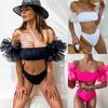 Sexy Bandeau Bikini Set Swimsuit Women Two Pieces Bathing Suits with Mesh Sleeves