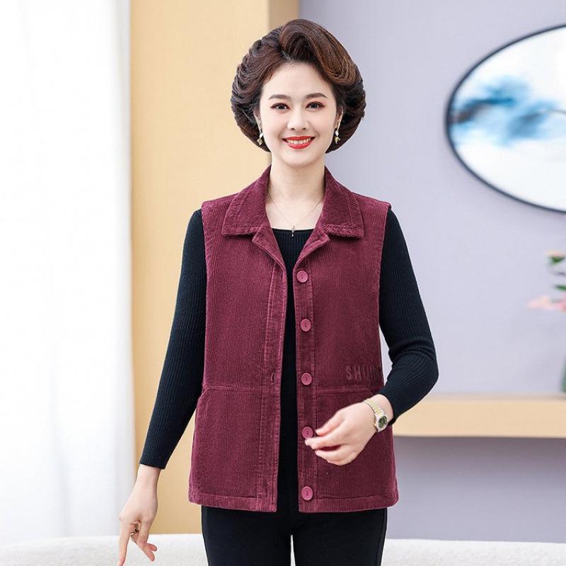 

2026 Spring/Autumn Corduroy Vest for Middle-aged/Elderly Women: Fashionable Short Jacket XL (90-105 jin) арбуз красный