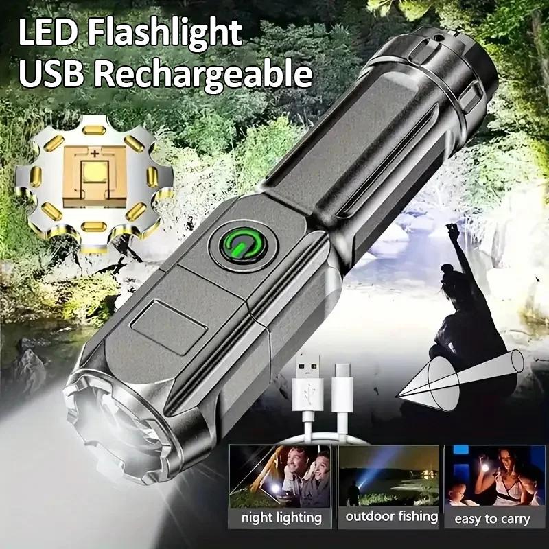 4 Lighting Mode Super Bright LED Flashlights Telescopic Zoom Torch USB 18650 Long-Range Waterproof Camping Flashlight
