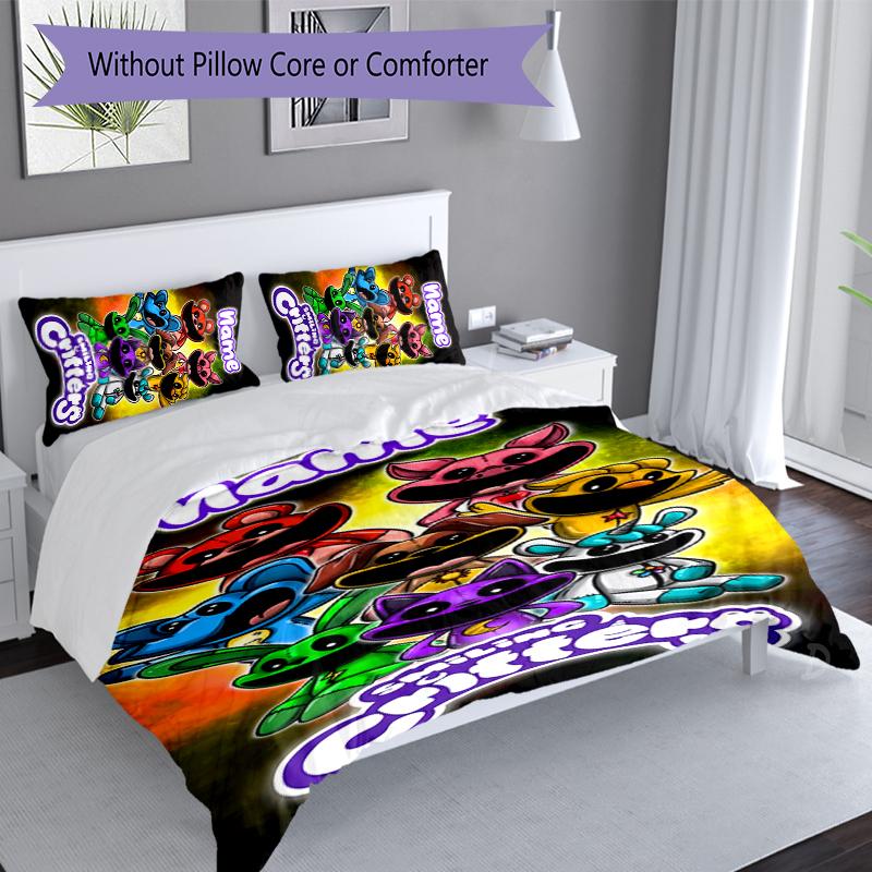 3pcs Custom Name Smiling Critters Bedding Set,Includes 1 Duvet Cover and 2 Pillowcases,All-season Bedroom Decor
