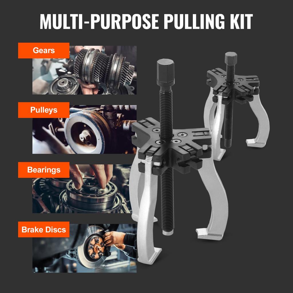 VEVOR Gear Puller Set, 7.6 cm and 17.8 cm Puller Kit, 3 Jaw Gear Bearing Flywheel Pulley Removal Tool, 2 or 3 Reversible Jaws Wheel Puller