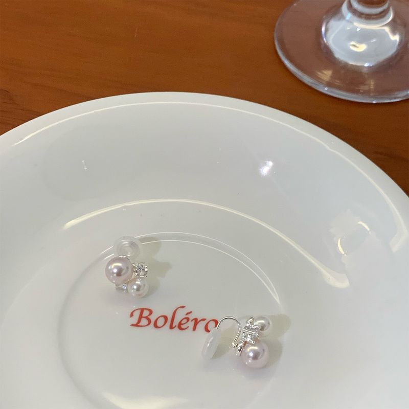 

French Gentle Pink Pearl Zircon Stud Earrings for Women Light Luxury Minority Fancy Elegant Earrings Unique Design Earrings No ear hole shot! Mosquito coil ear clip a pair