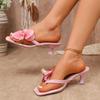 Women's Floral High-Heeled Sandals, 2025 Summer New Arrival, Niche Design, Square Toe, Thin Heel, Flip-Flop Style.
